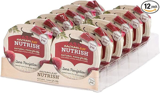 Nutrish Grain Free Wet Cat Food Tuna Purrfection Whole Health Blend with Real Tuna Flakes in a Savory Sauce, 2.8 oz. Cup, Pack of 12 (Rachael Ray)