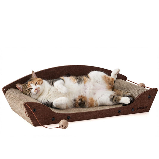 26'' Cardboard Cat Scratcher Bed - Large Scratcher Couch for Indoor Cats, Orthopedic Scratching Board, Lounger Scratching Couch with Bells