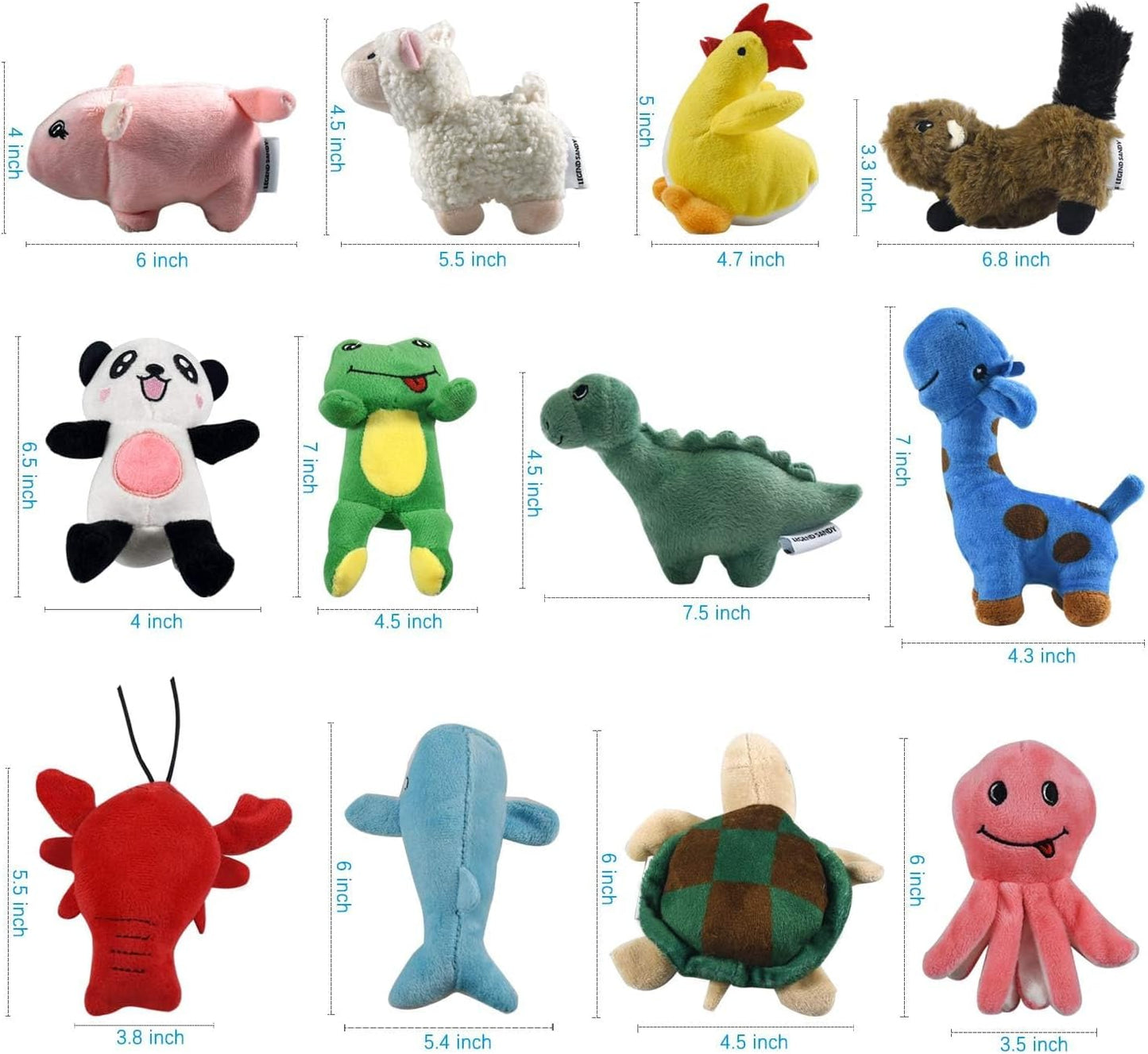 LEGEND SANDY Squeaky Plush Dog Toy Pack for Puppy, Small Stuffed Puppy Chew Toys 12 Dog Toys Bulk with Squeakers, Cute Soft Pet Toy for Small Medium Size Dogs