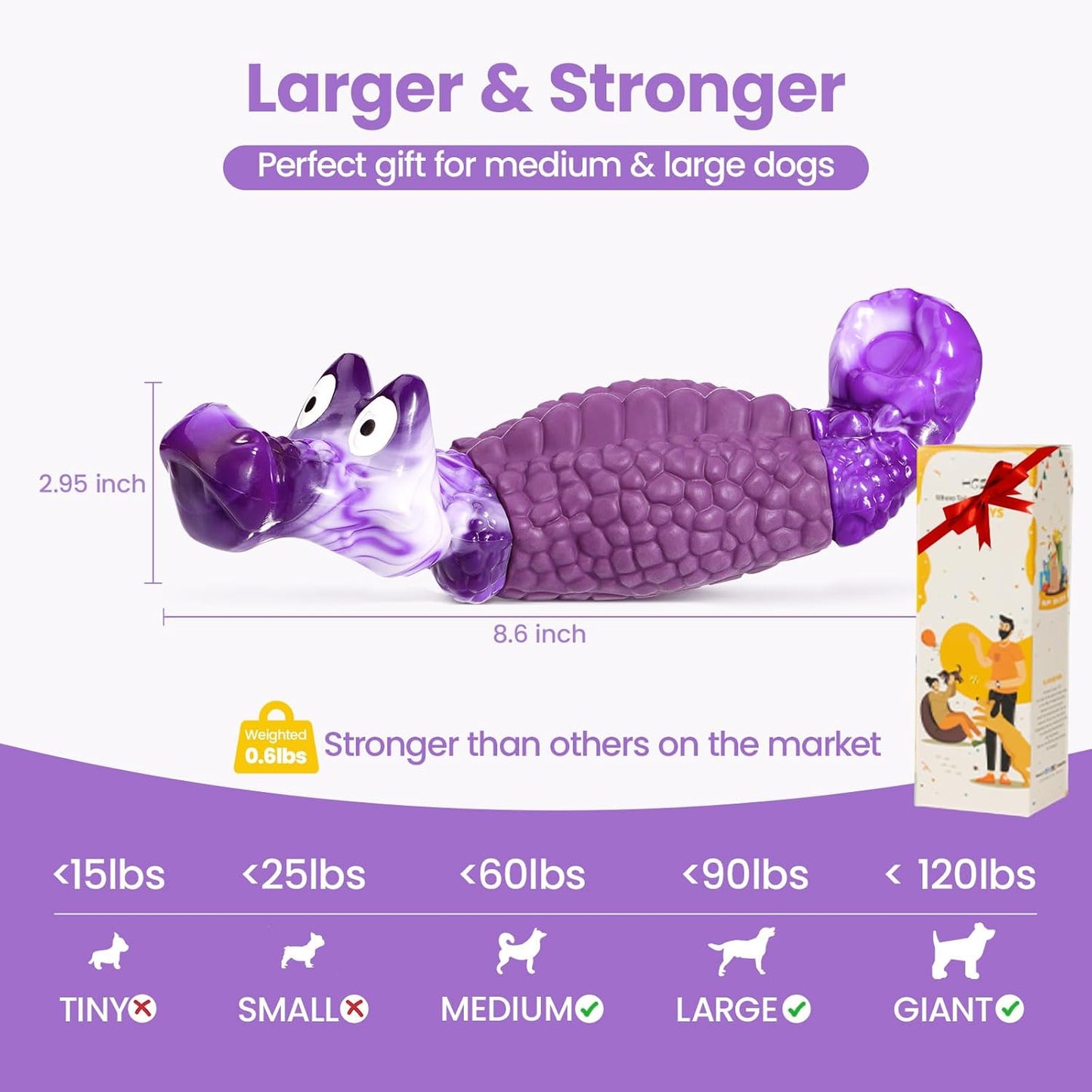 Tough Dog Chew Toys for Aggressive Chewers, Squeaky Indestructible Dog Toy for Large Dogs to Keep Them Busy & Reduce Boredom for Small, Medium, Large Breed, Bacon Flavor