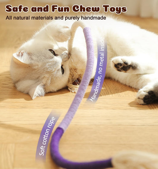 Dgerp Cat Chew Ropes 4Pcs, Cat Toys for Indoor Cats with Refillable Natural Catnip, Safe Teeth Cleaning Chew Toys, Interactive Kitten Nip Toys and All Breeds (19.5 Inches)