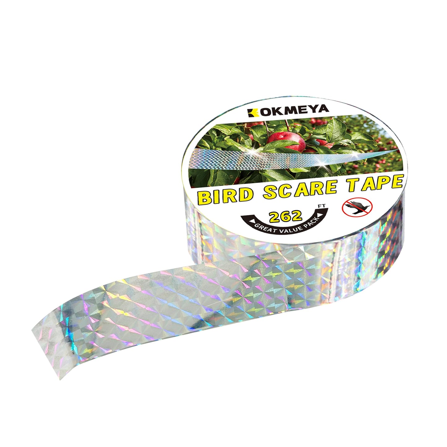Bird Scare Reflective Tape, 262 Feet per Roll, Double-Sided Reflective, for Repelling Sparrows and Woodpeckers, Suitable for Outdoor Use in Homes, Gardens, Farms, Orchards,Outdoor