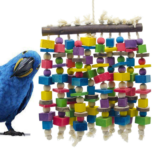 Deloky Large Bird Parrot Chewing Toy - Multicolored Natural Wooden Blocks Bird Parrot Tearing Toys Suggested for Large Macaws cokatoos,African Grey and a Variety of  Parrots(15.7" X 9.8")