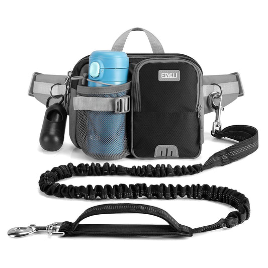 ETACCU Hands Free Dog Leash with Phone Pouch, Water Bottle Holder - Adjustable Waist Belt 19-38 Inch Belt Leash for Running, Reflective Shock