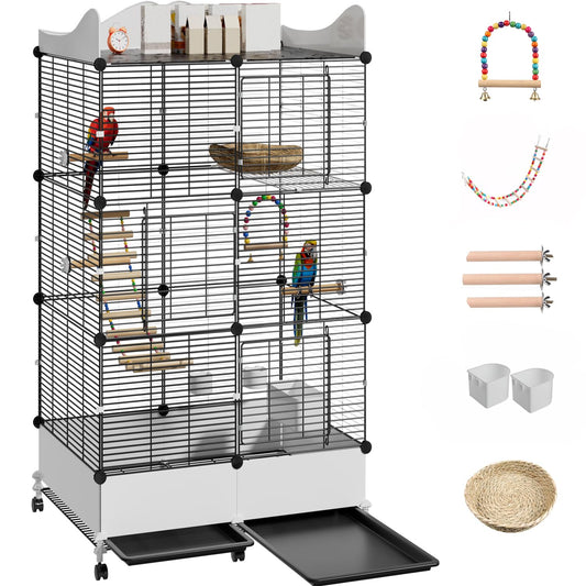 Encrypted Bird Cage Large Bird Cages 57-Inch, Top Storage Space, Bottom Splash Guard with Essential Bird Supplies – Durable & Spacious Aviary – Budgies & Cockatiels