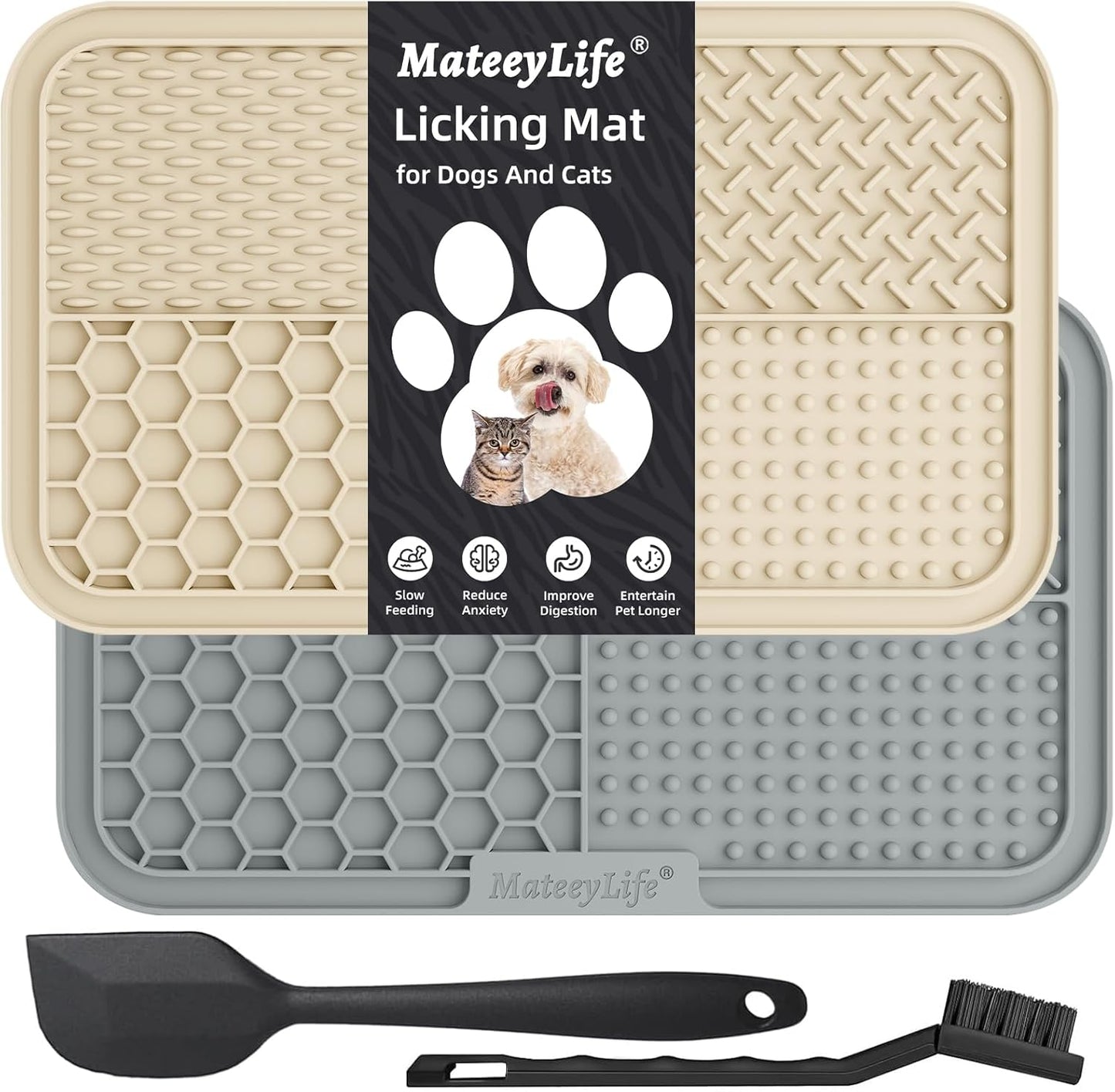 MateeyLife 2PCS Large Lick Mat for Dogs with Suction Cups, Slow Feeder Bowls, Cat Lick Mat for Anxiety Relief, Dog Toys to Keep Them Busy, Enrichment Toys for Bathing, Cat Licking Pad for Boredom