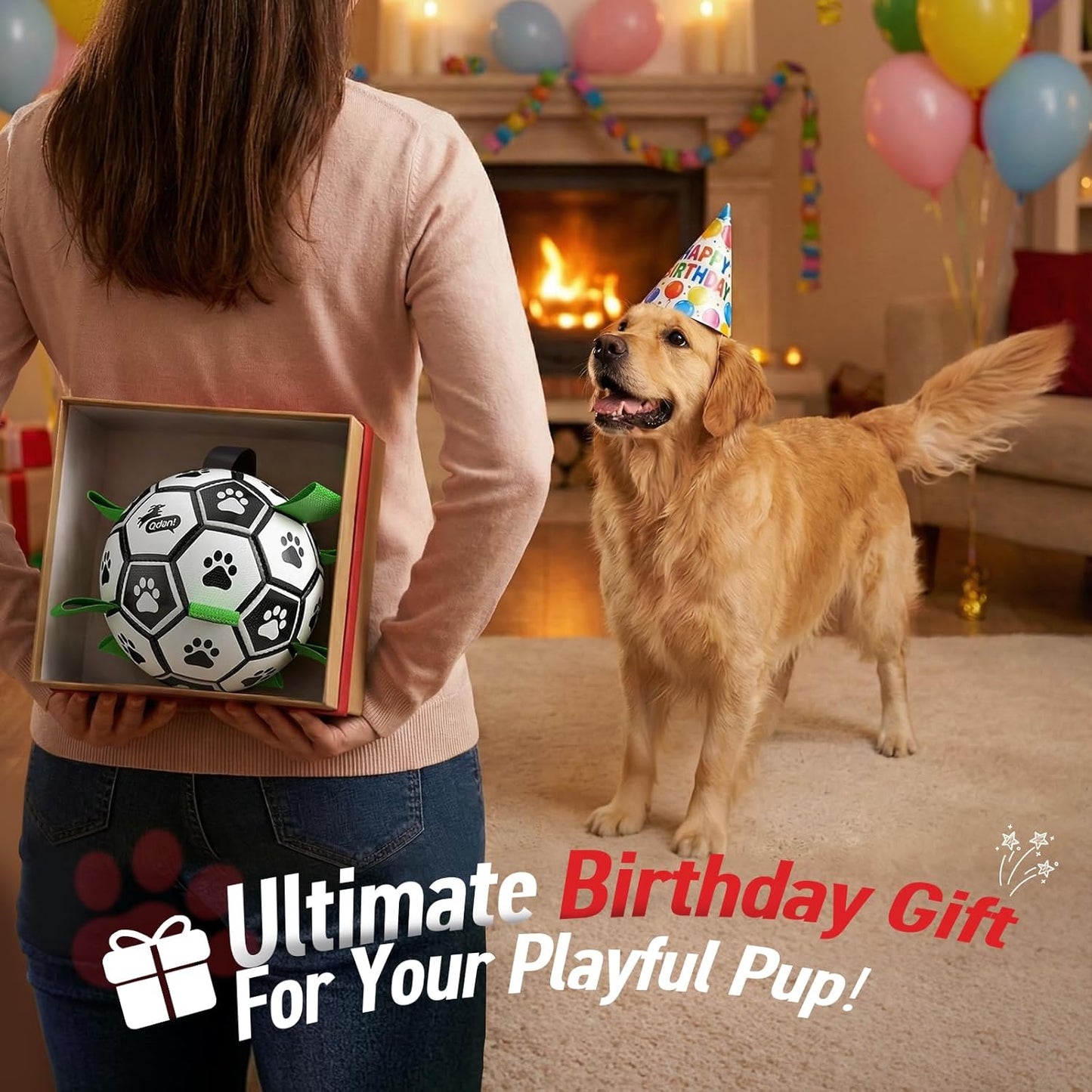 QDAN Dog Toys Dog Balls, World Cup Dog Soccer Ball with Straps, Dog Birthday, Herding Ball, Durable Balls for Small Medium Pet, Puppy Outdoor Toy (6 Inch)