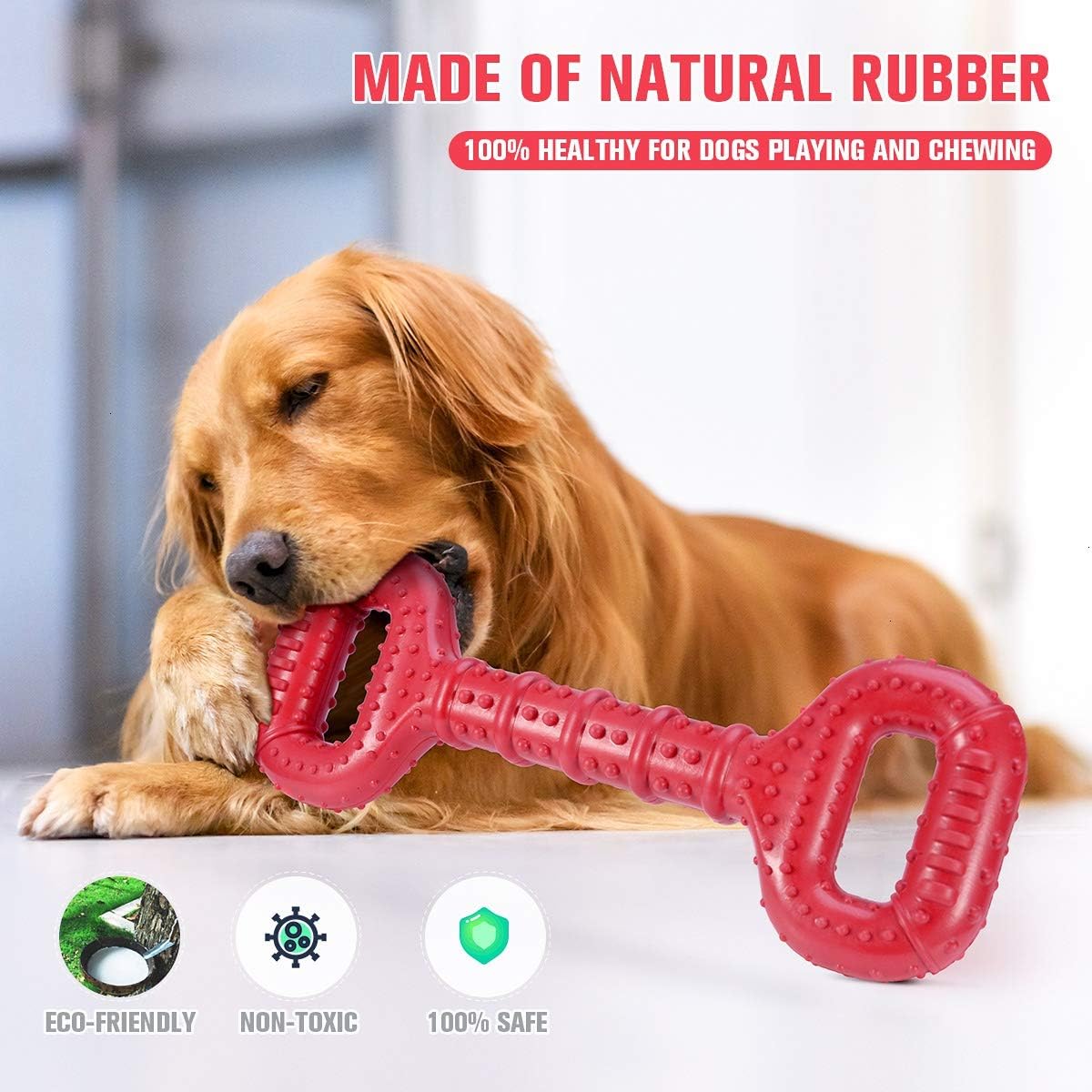 Feeko Dog Toys for Aggressive Chewers Large Breed, 15 inch Interactive Long Lasting Dogs Toy with Convex Design Natural Rubber Tug-of-war Toy for Medium Large Tooth Clean(Red)