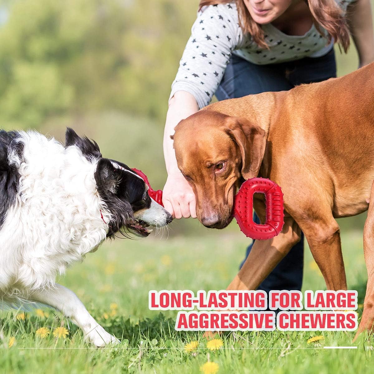 Feeko Dog Toys for Aggressive Chewers Large Breed, 15 inch Interactive Long Lasting Dogs Toy with Convex Design Natural Rubber Tug-of-war Toy for Medium Large Tooth Clean(Red)