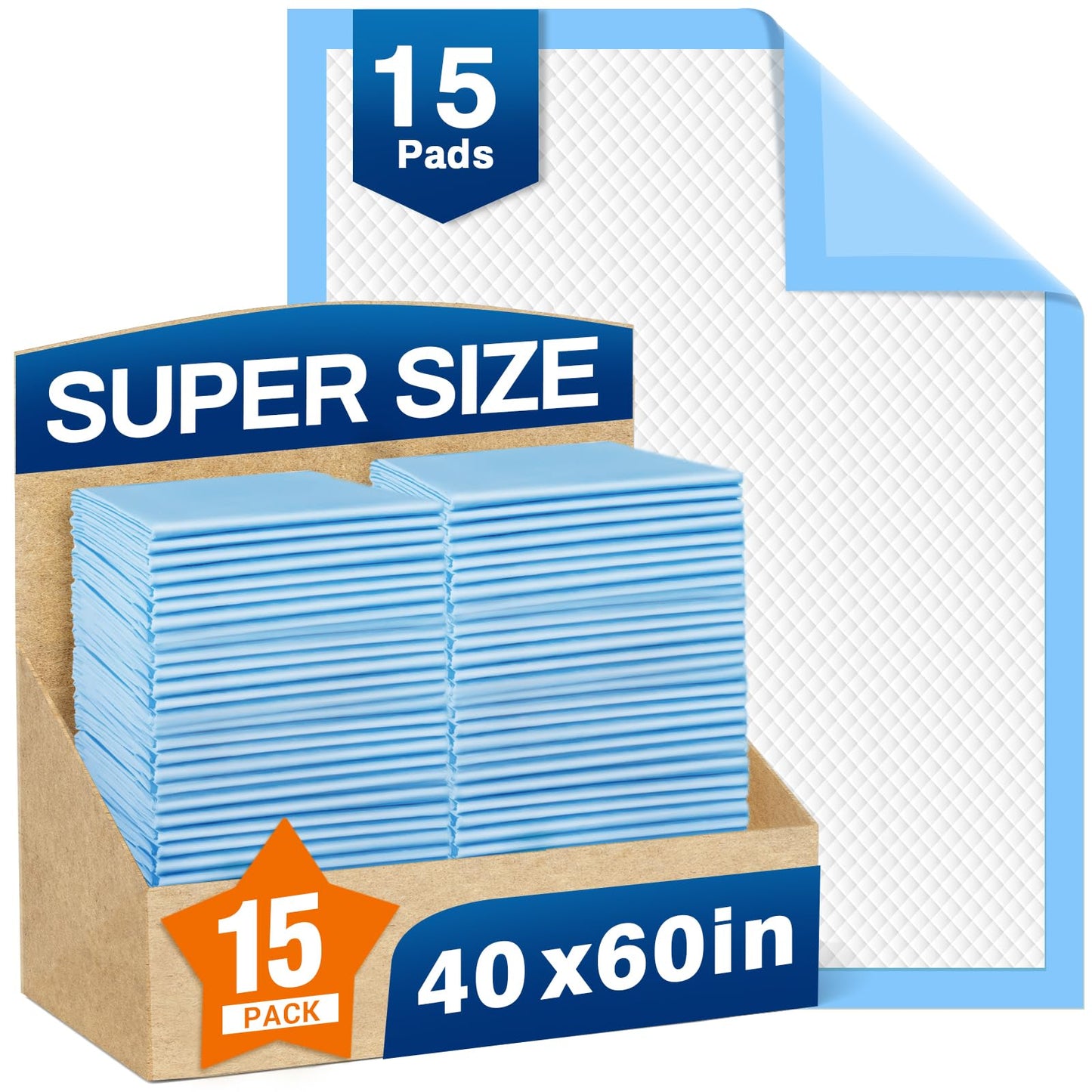 Bed Pads Disposable 40"X60" Super Absorbent Pee Pads, Oversized Underpads for Adults, Elderly, Pets [150x200CM, 15pcs]