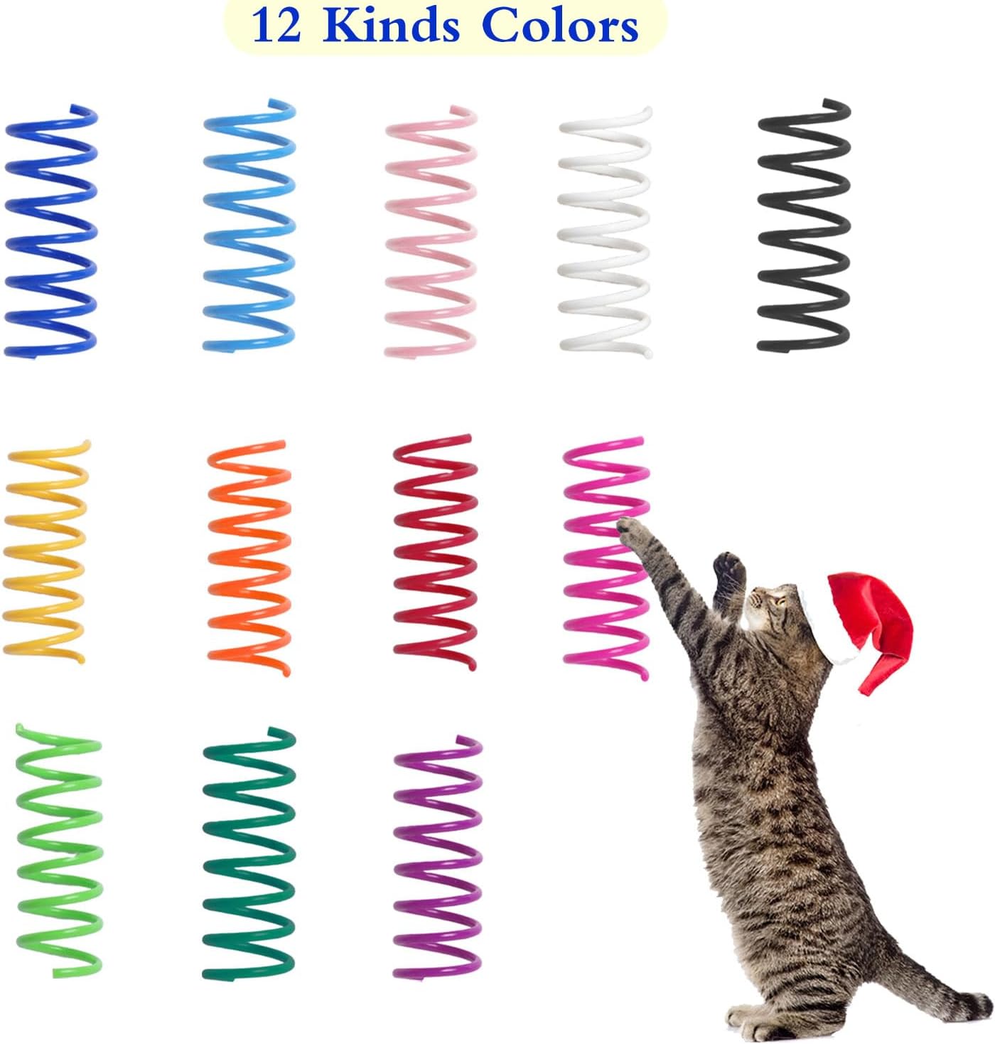 Kitys Fatch 12PCS 12Colors Cat Spring Toys for Indoor Cats, Interactive Coil Springs for Self Play, Durable Heavy Plastic Cat Spiral Spring, Hunting, Biting, Swatting Creative Kitten Toy.
