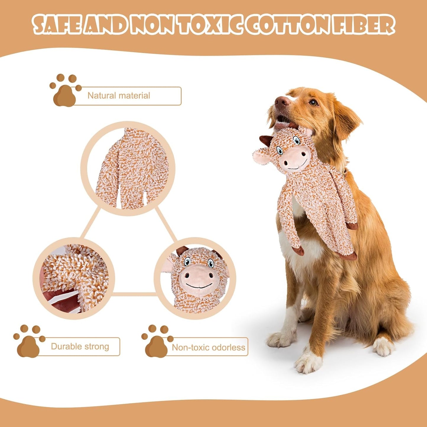 BUYPOW No Stuffing Dog Toys for Large Dogs, 5 Pack Squeaky Crinkle Interactive Dog Animals, Plush Teething Toys to Keep Them Busy, Cute Funny Dogs Gifts for Small Medium Large Breed