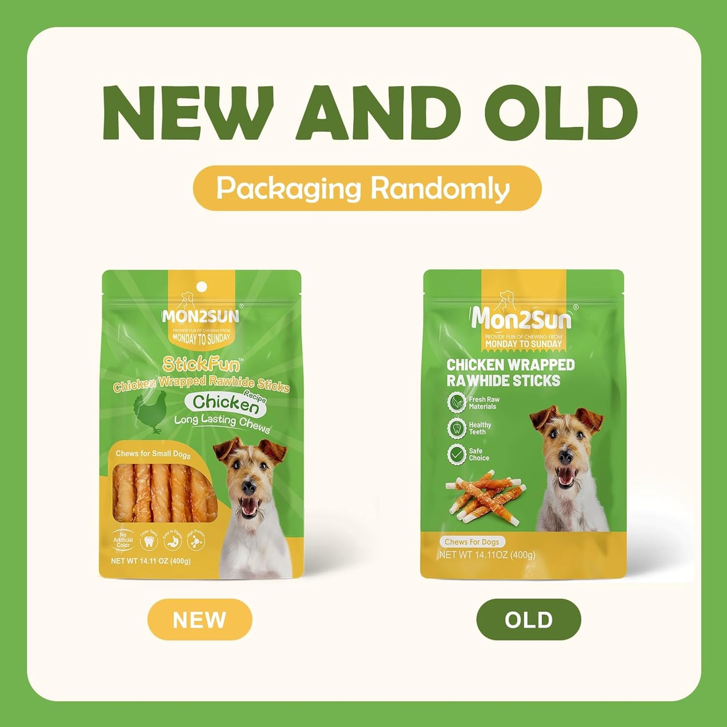 MON2SUN Dog Treats, Rawhide Twist Chicken Hide Sticks, Suitable for Puppy and Small Dogs, 5 Inch (Chicken, 14.11 oz)
