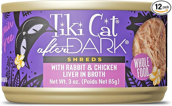 Tiki Cat After Dark Shreds Wet Cat Food, Rabbit & Chicken Liver, 3 oz. Can (12 Count)