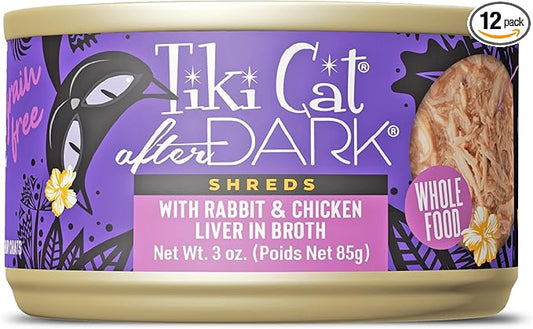 Tiki Cat After Dark Shreds Wet Cat Food, Rabbit & Chicken Liver, 3 oz. Can (12 Count)