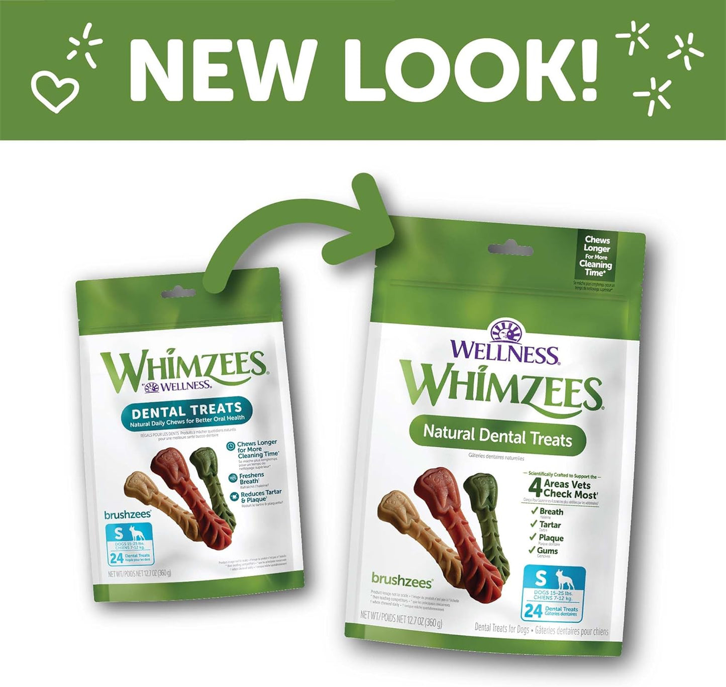 Whimzees Wellness Brushzees Dog Dental Treats, Small Size Stick, (24 Count)