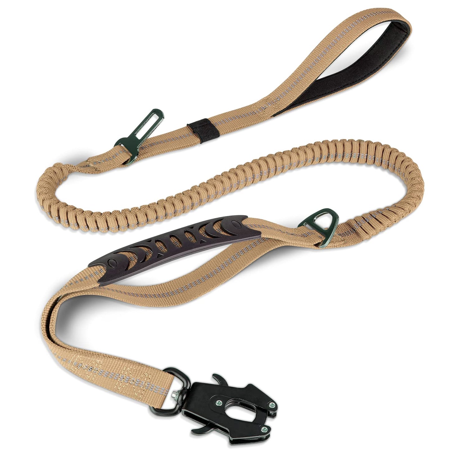 Joytale Tactical Dog Leash Heavy Duty, 4-6FT Shock Absorbing Bungee Lead with 2 Padded Handle, Metal Carabiner Clip, Car Seatbelt, Strong No Pull