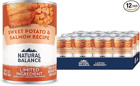 Natural Balance Limited Ingredient Adult Grain-Free Wet Canned Dog Food, Sweet Potato & Salmon Recipe, 13 Ounce (Pack of 12)