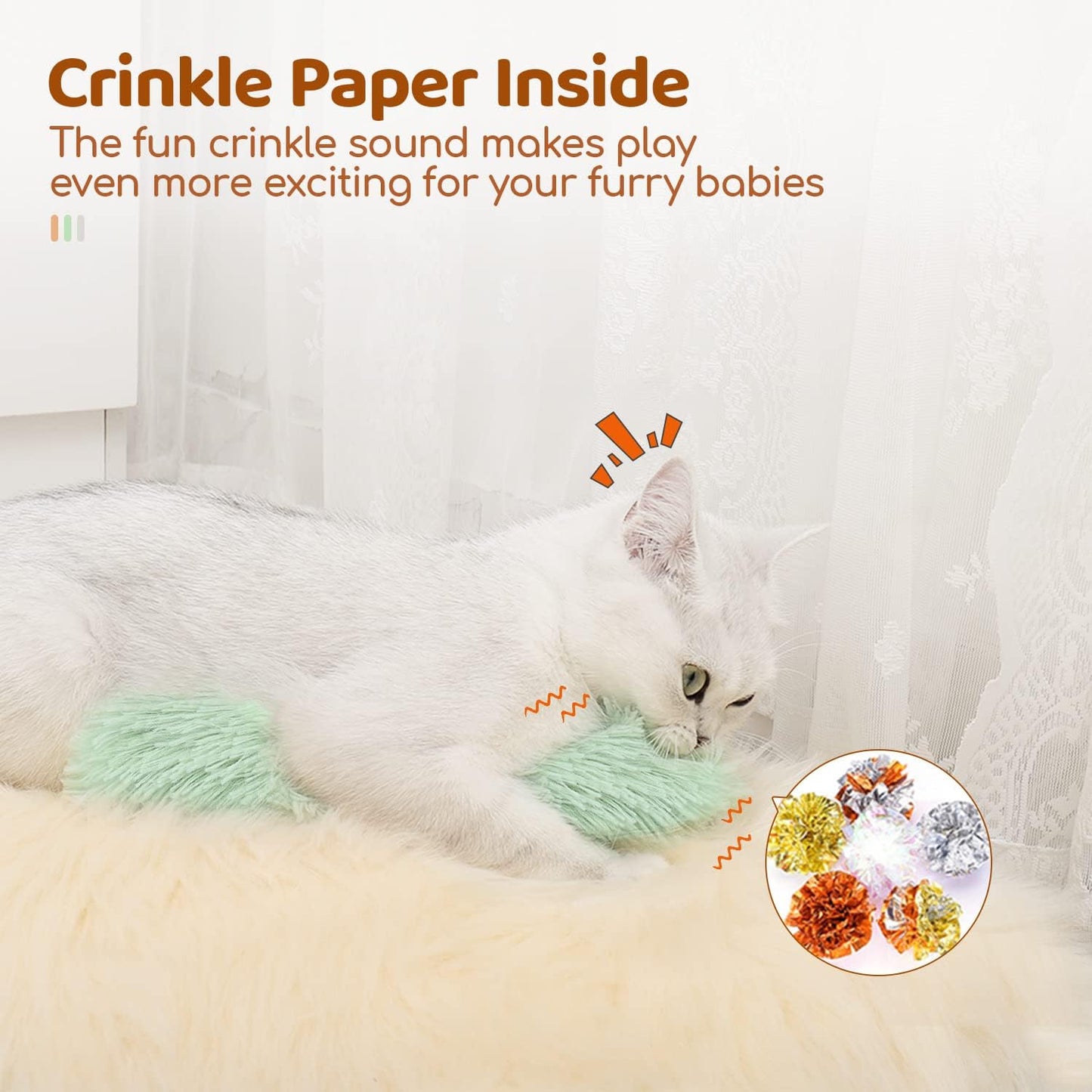 Potaroma Cat Toys Pillows, 3 Pack, Soft and Durable Crinkle Sound with Catnip Inside, Interactive Indoor Kitten Kicker, Promotes Kitty Exercise