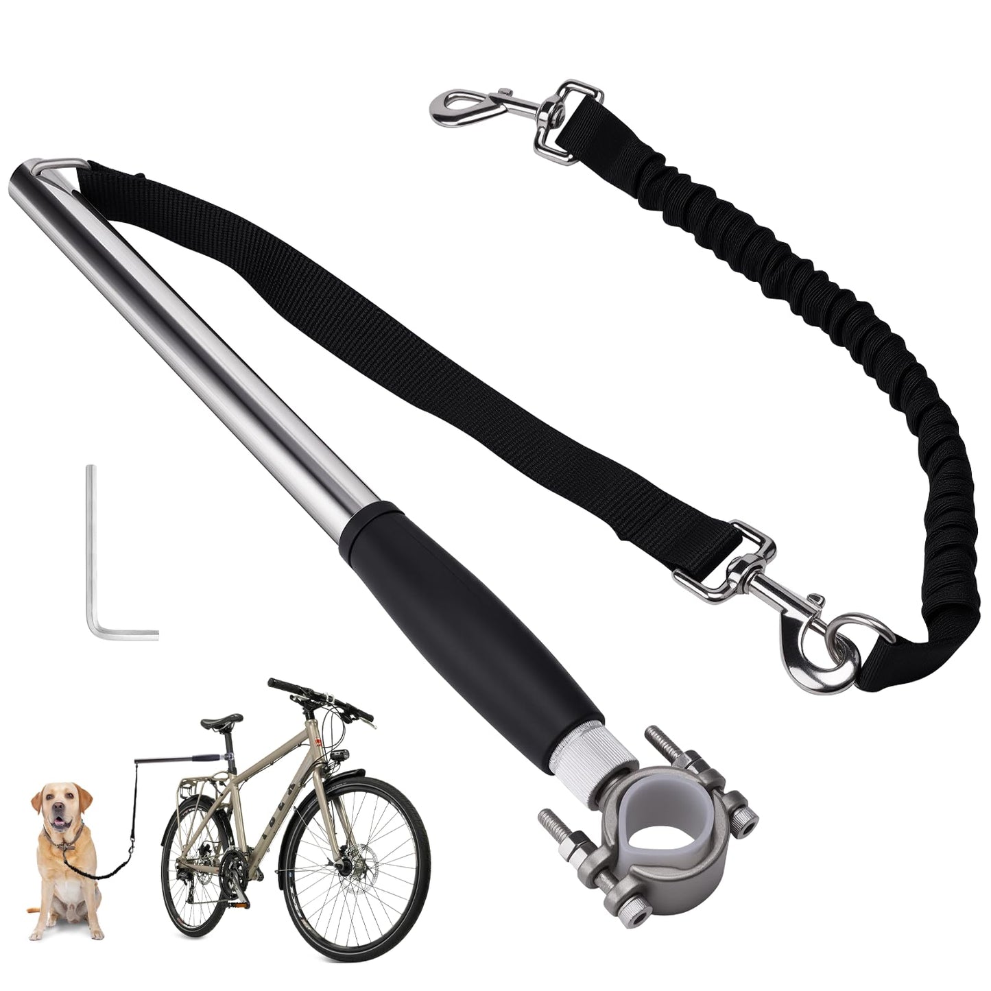 Hands Free Dog Bike Leash - Heavy Duty Bicycle Attachment with Quick Connect & Buffer Rope, Fit Leash for Medium Large Dogs - Cycling, Jogging