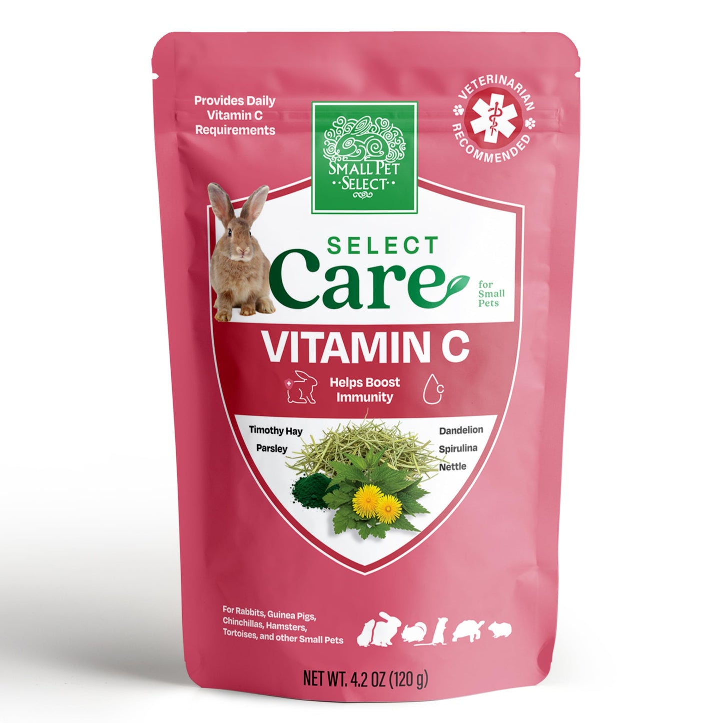 Small Pet Select - Select Care Vitamin C Support Supplement, Natural High Fiber Timothy Hay Based Treats for Rabbits, Guinea Pigs, Hamsters, Other Small Animals, 4.2 oz