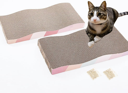 SIDAZON Cat Scratching Board cat Scratcher Cat Scratch Pad Cardboard cat scratchers for Indoor Cats Reversible Large Wide Corrugated with Catnip(2pcs)