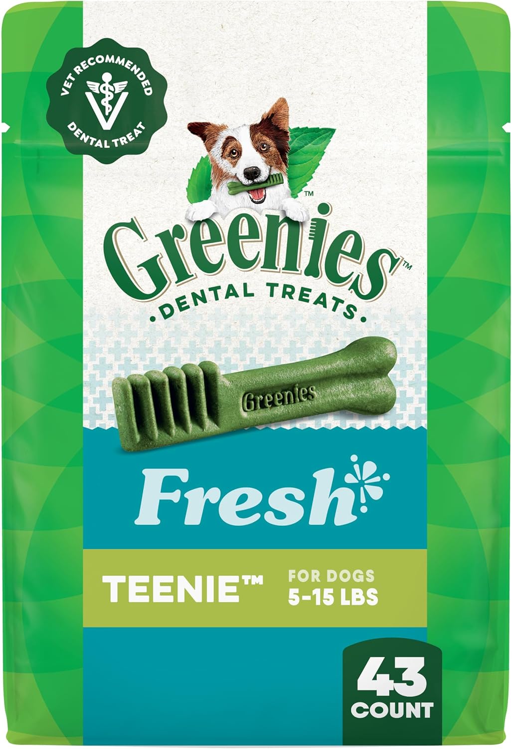 Greenies Veterinarian-Recommended Natural Dental Dog Treats Teenie Size, Fresh Flavor, 12 oz. Pack, 43 Count