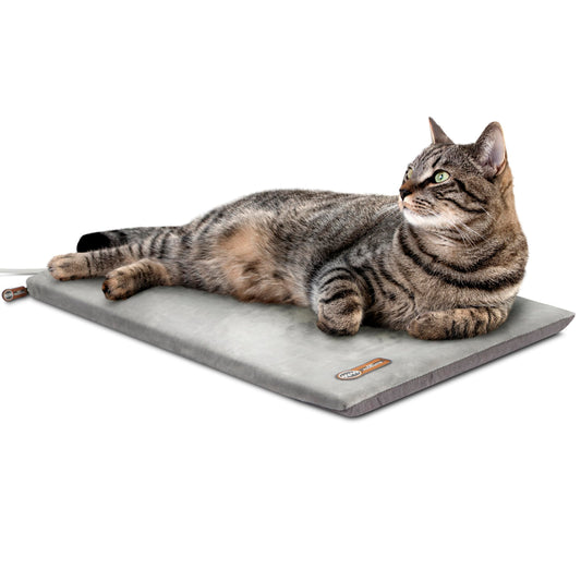 K&H Pet Products Heated Cat Bed Pad for Indoor Cats, Thermo-Kitty Mat Calming Warm Pet Heating Pad for Inside Pets, Machine Washable, Waterproof Heater, Safety Listed - 12.5 X 25in Gray