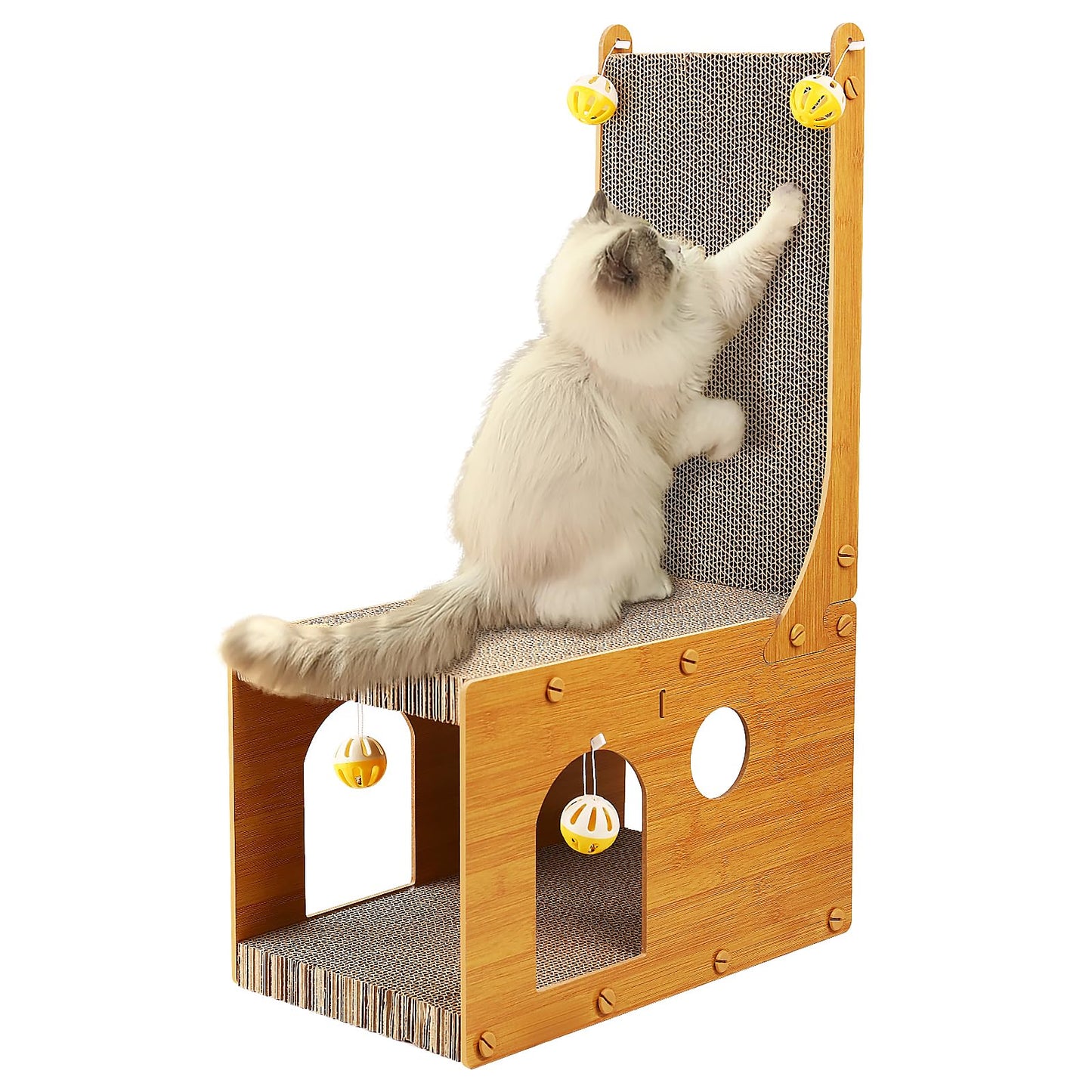 Cat Scratcher, Cat Scratching Board, L Shaped Vertical Cat Scratcher for Wall and Couch Protection, Cat Cardboard Scratcher with 4 Ball Toys for Indoor Cats