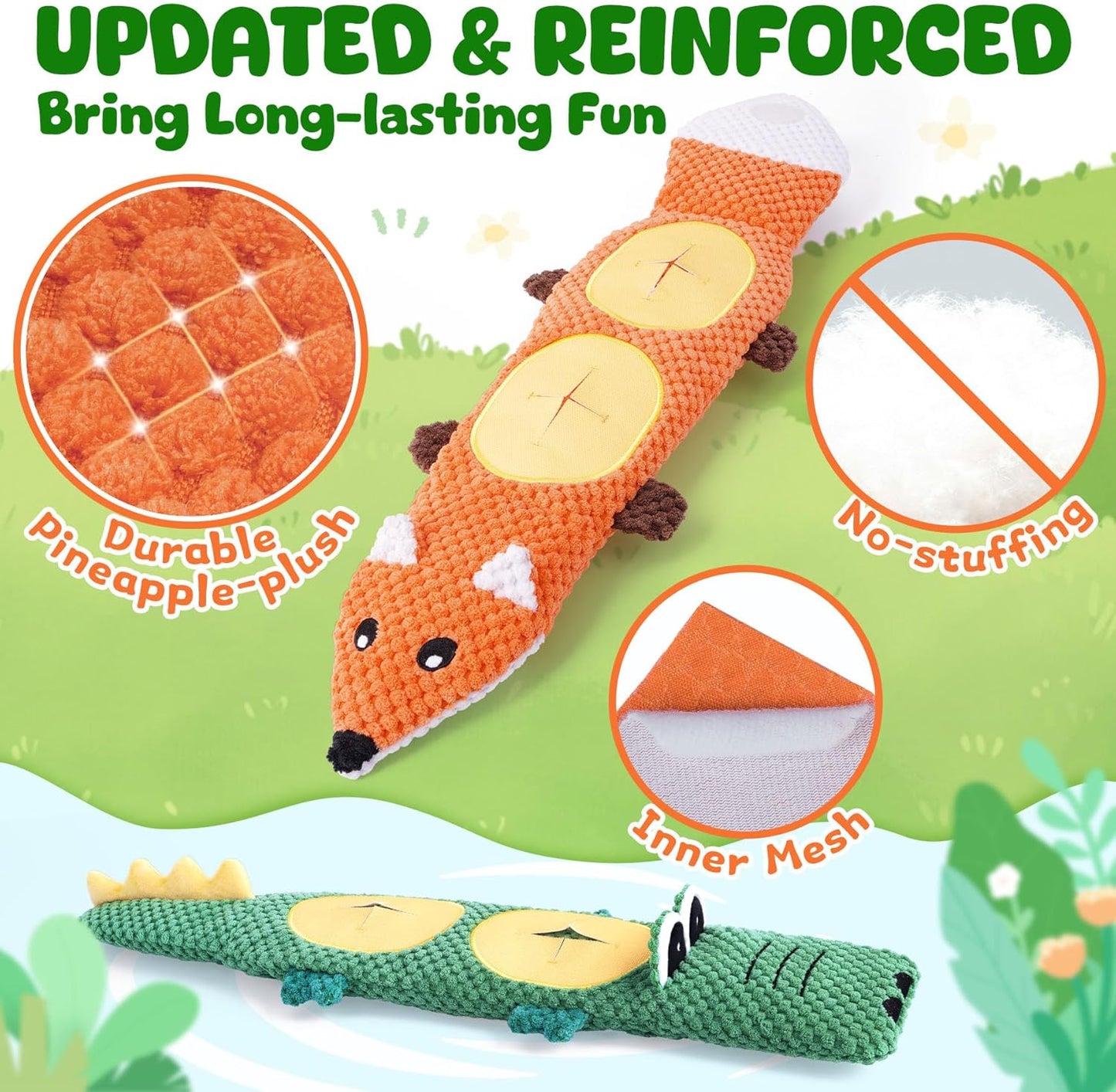 XIUGOAL Interactive Dog Toys for Chewers, 2 Pack No Stuffing Dog Toys for Boredom and Teething, Squeaky Chew Toy for Small, Medium Breed to Keep Them Busy