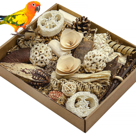 Natural Bird Toy Foraging Parrot Shredding Toys Box Conure Chewing Toys for Cockatiel Lovebird Parakeet Budgie Small-Medium Birds (Nature Color)