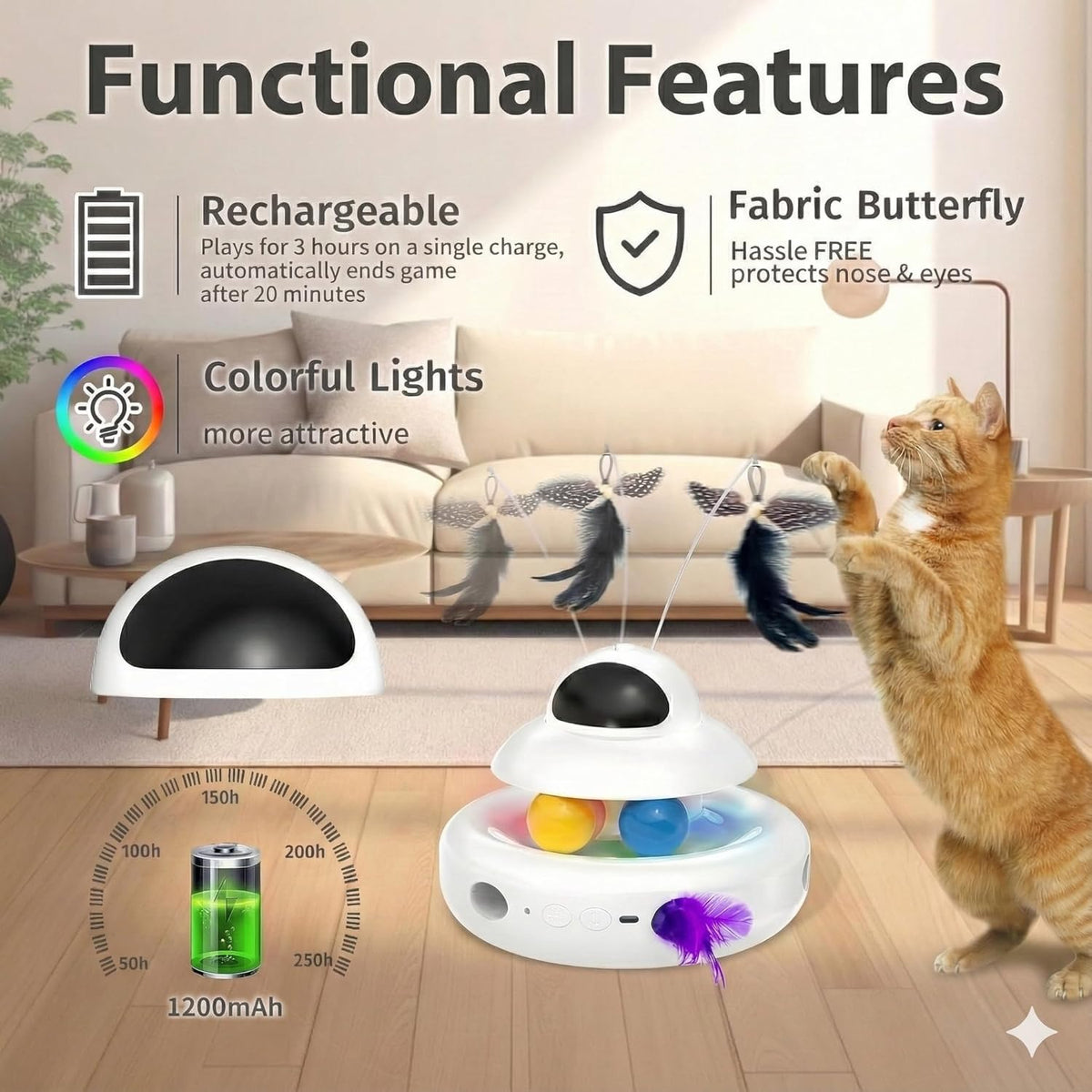 Interactive Cat Toys for Indoor Cats,4-in-1 Automatic Kitten Toy with ...