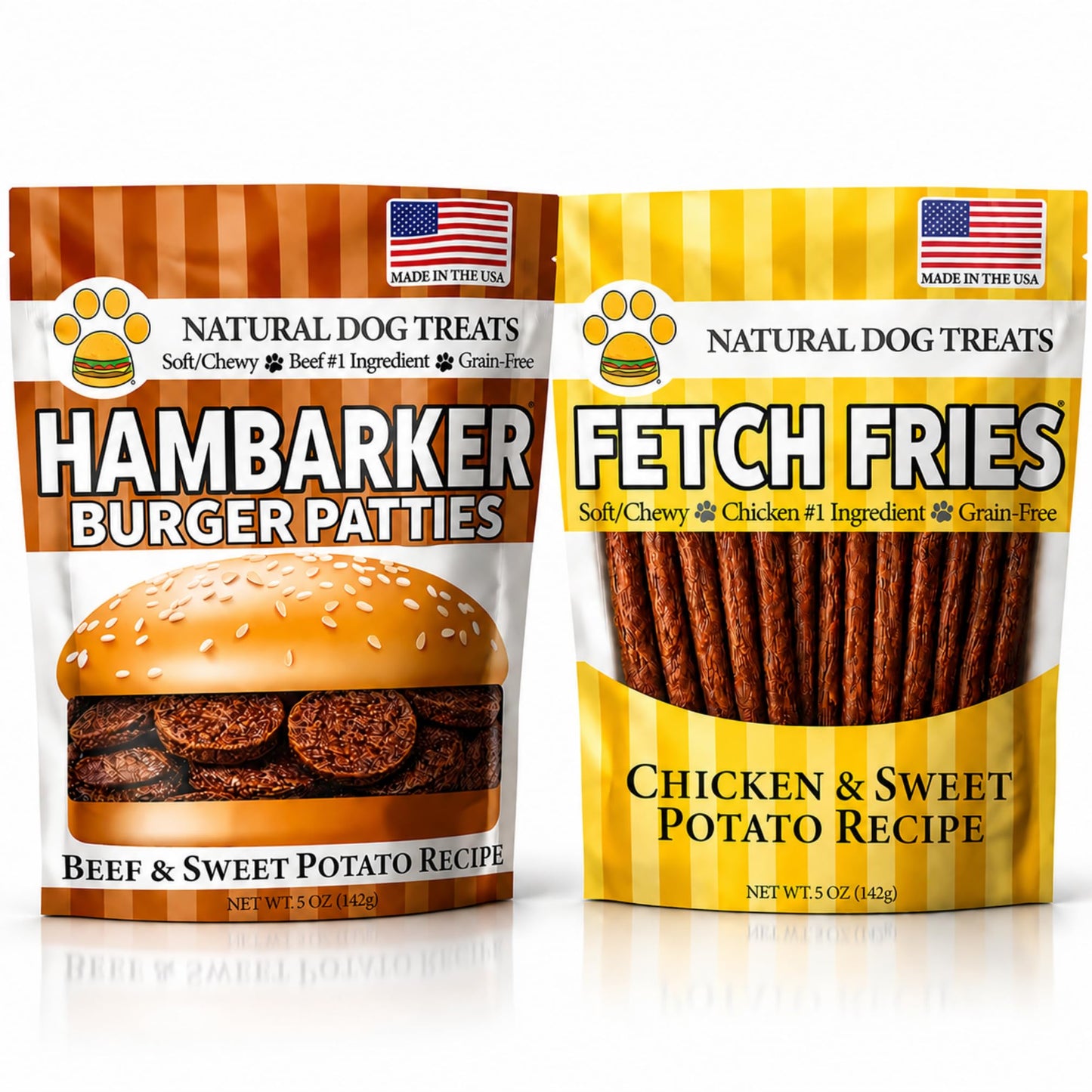 Burgers & Fries for Dogs, Beef & Sweet Potato Hambarker Patties + Chicken & Sweet Potato, Made in USA, Natural Ingredients, Grain-Free, High-Protein