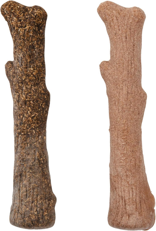 Pupstages by Petstages Dogwood Calming Dog Chew Toy – Real-Wood Blend, Moderate Chewers, Medium, 7.5", 2-Pack (Natural & Hemp Flavors)