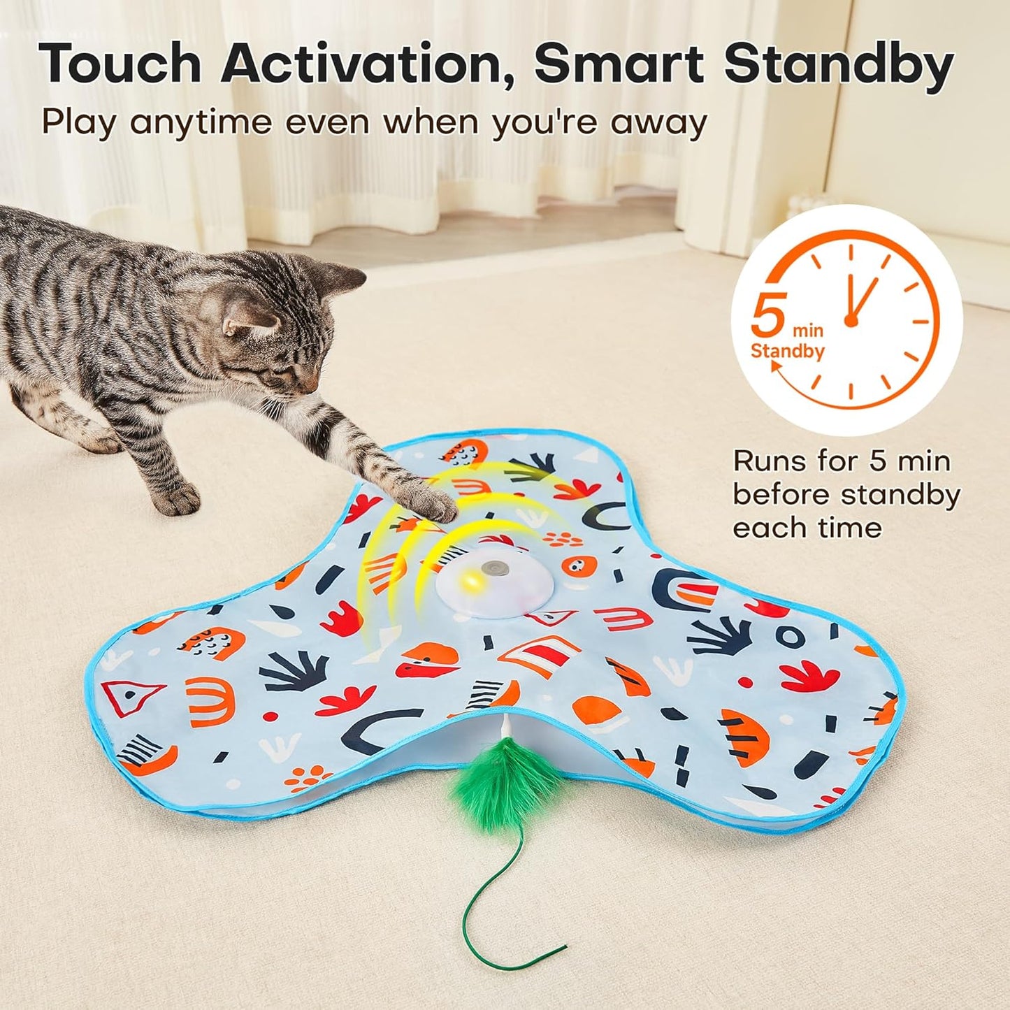 Potaroma Hide and Seek Interactive Cat Toys, Moving Concealed Wand Feather, Automatic Chargeable Indoor Kitten Exercise Kicker, Mouse Squeaky, Floral
