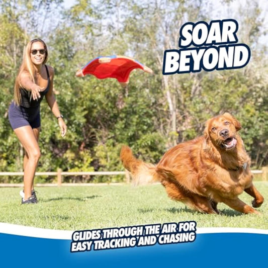 Chuckit! Flying Squirrel Fetch Dog Toy - Water Floating Flyer - Soft and Durable Polyester Canvas Construction - For Medium Dogs - Size Medium - 9.5-inch Diameter - Pack of 1 - Orange and Blue