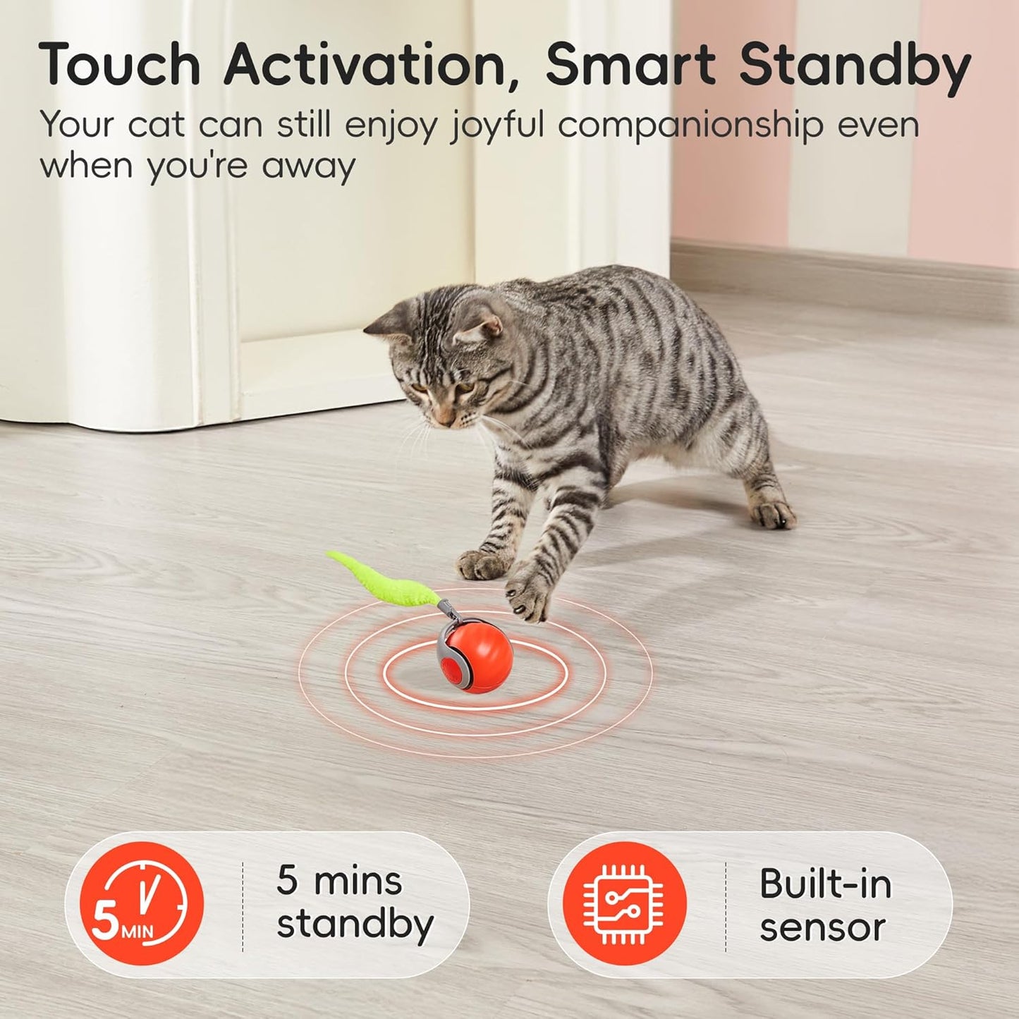 Potaroma Moving Ball Cat Toys with Feather Tail, Rechargeable 2025 New Interactive Toy for Indoor Cats Exercise, Smart Interactive Kitten Rolling