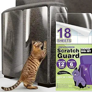 JINVOGREEN Large Cat Scratch Furniture Protector, 18 Pcs Clear Anti Cat Scratch Protector, Self-Adhesive Furniture Cat Scratch Protector, 17in