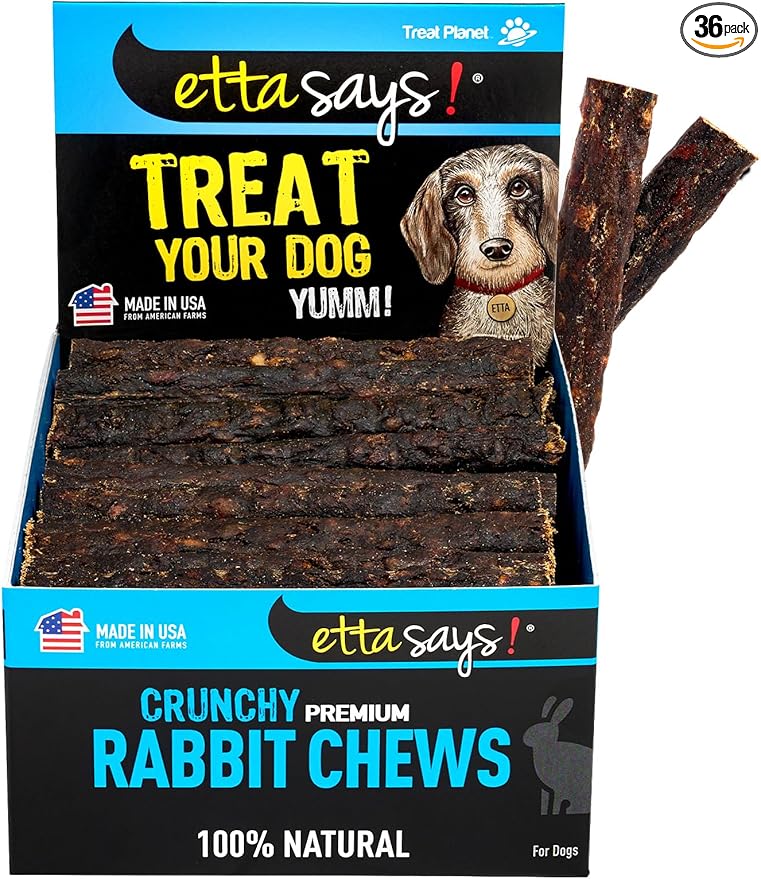 etta says! Premium Crunchy 4.5" Rabbit Dog Chews - Grain-Free Dog Treats, Good for Teeth, Easy to Digest - Made in The USA (36 Count Pack of 1)