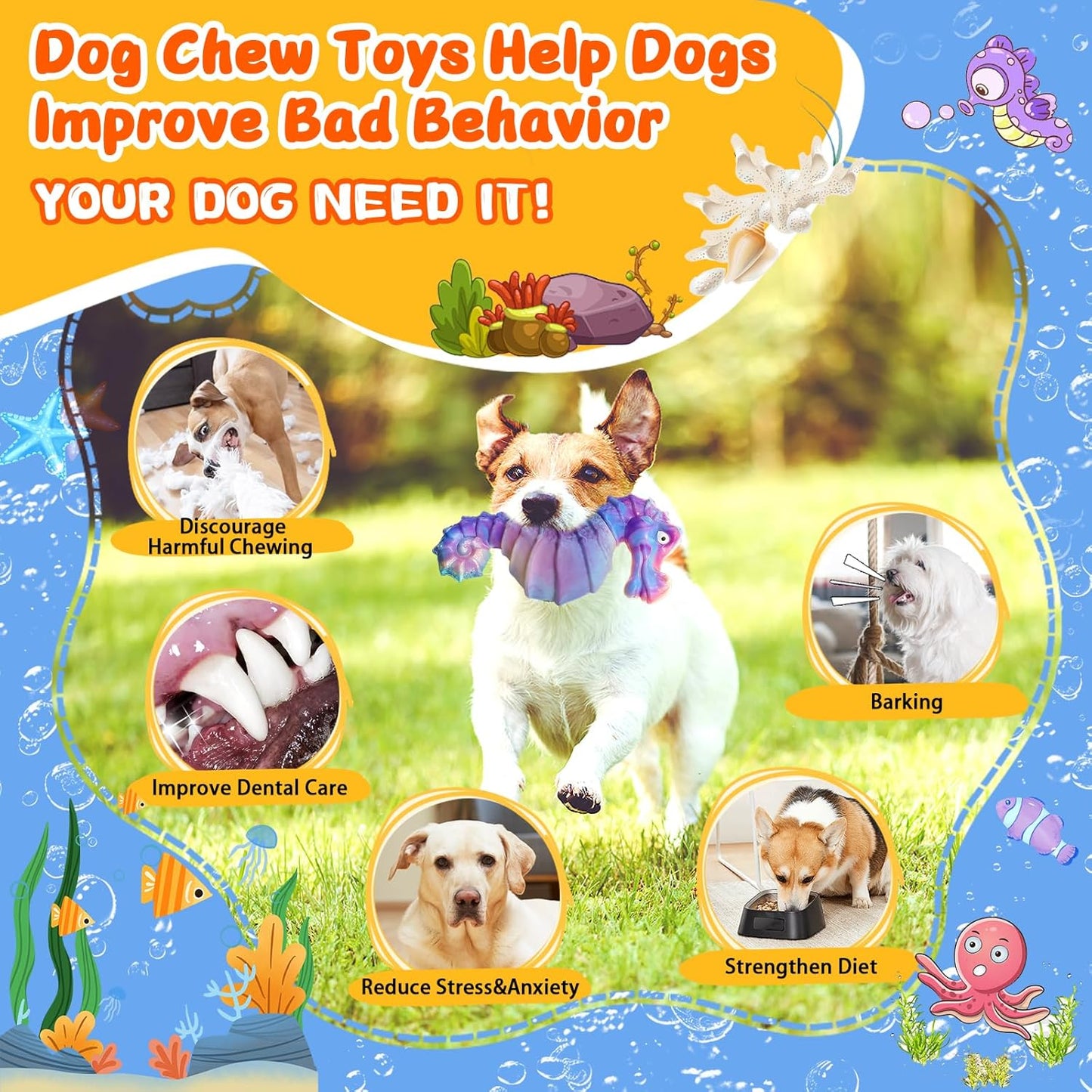 Jeefome Dog Chew Toys for Aggressive Chewers: Squeaky Dog Chew Toys for Large Dogs-Tough Indestructible Toys for Large/Medium/Small Breeds-Interactive Toys with Fun Squeaky Sound for Boredom