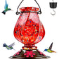 BOLITE Hummingbird Feeder, Hand Blown Glass Hummingbird Feeders for Outdoors Hanging with Ant Moat, 5 Bee-Proof Ports, Leak-Proof, 360° Perch, 22oz, Red, Gifts for Women Men, Gifts for Mom Dad