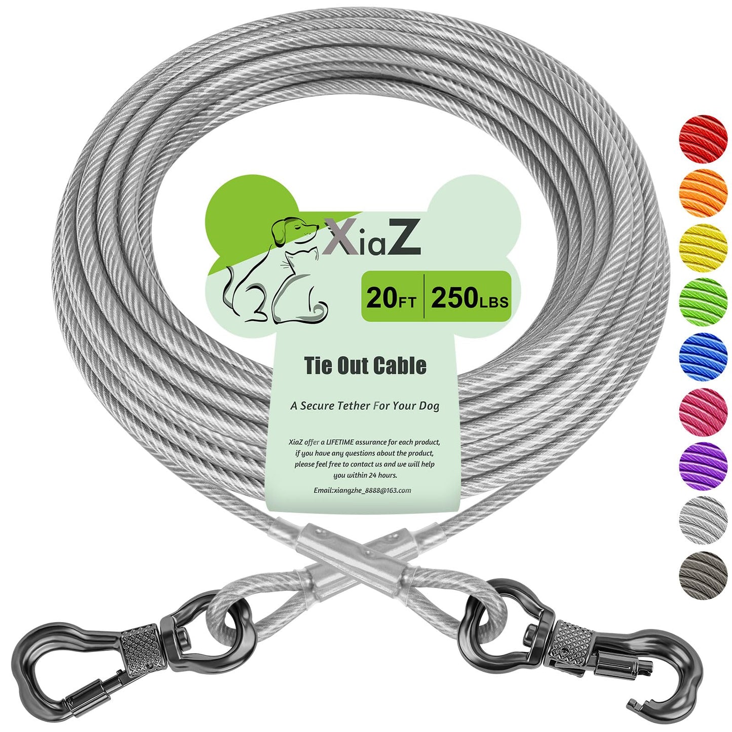 XiaZ Dog Tie Out Cable, Heavy Duty Dog Chains for Outside with Lockable Hook, Pet Runner Cable Leads for Yard, Dogs Line Tether for Small Medium