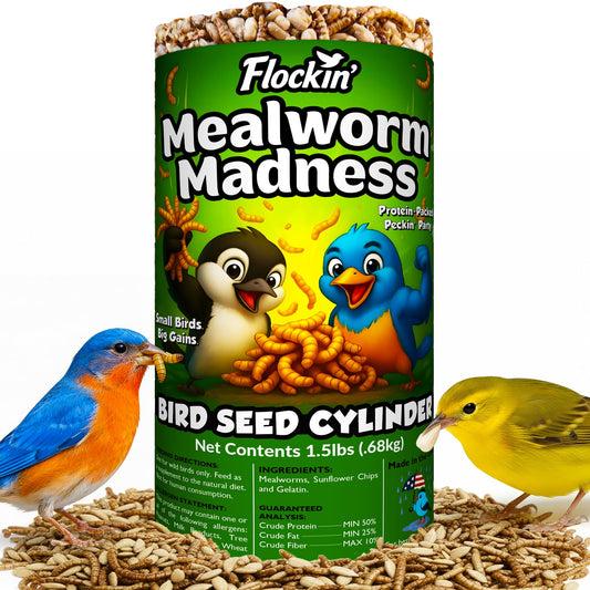 Mealworm Bird Seed Cylinders with Hole – Premium Mealworm Birdseed Log – Sunflower Chips & Dried Mealworms for Wild Birds – Natural High Energy Seed Cylinder – No Fillers – USA Made (4" x 7.75")
