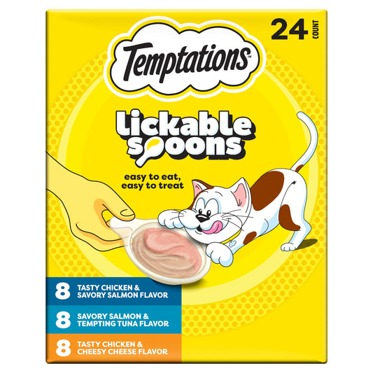 Temptations Lickable Spoons, Soft Lickable Cat Treats, Adult Wet Cat Treats, Variety Pack, 24 Spoons