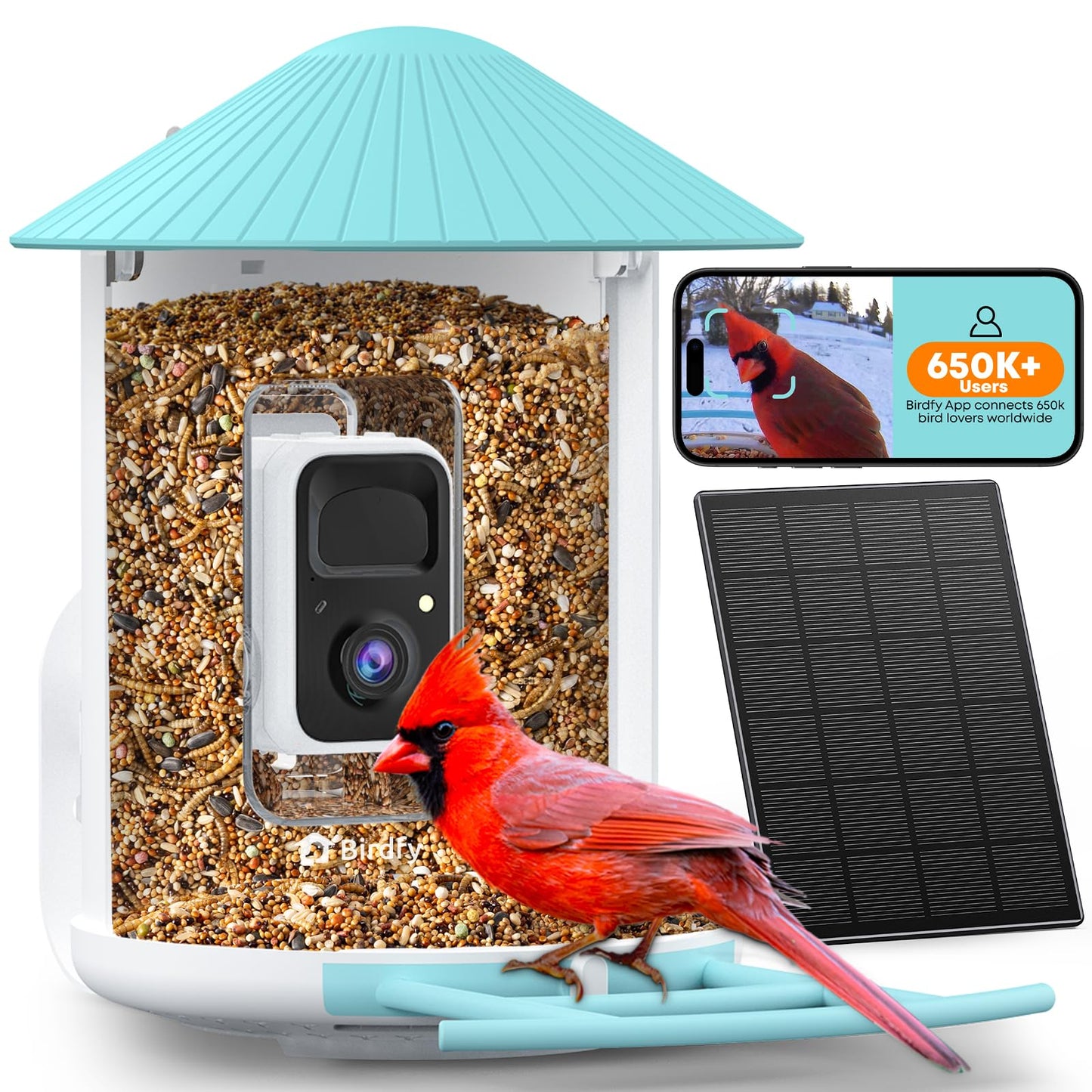 NETVUE by Birdfy Smart Bird Feeder with 2K HD AI Camera Solar Powered, Wireless Wildbird Watching, Live Stream&Color Night Vision, Auto-Capture & Notify, Free Cloud Storage(AI by Subscription)