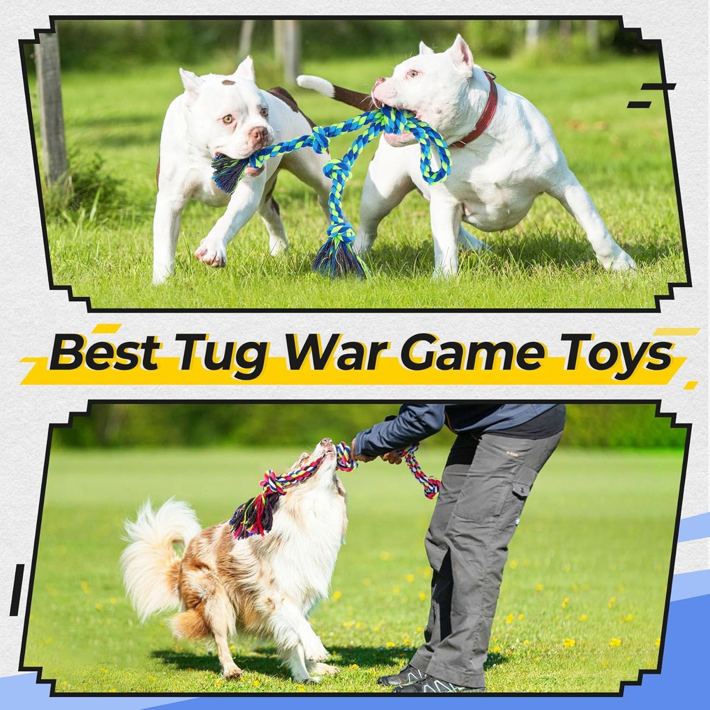 Eefitoys Tough Dog Rope Toys for Aggressive Chewers, Tough Tug of War Dog Toys for Large, Medium & Small Dogs – 5 Pack Including 2 Ropes & 3 Supplies