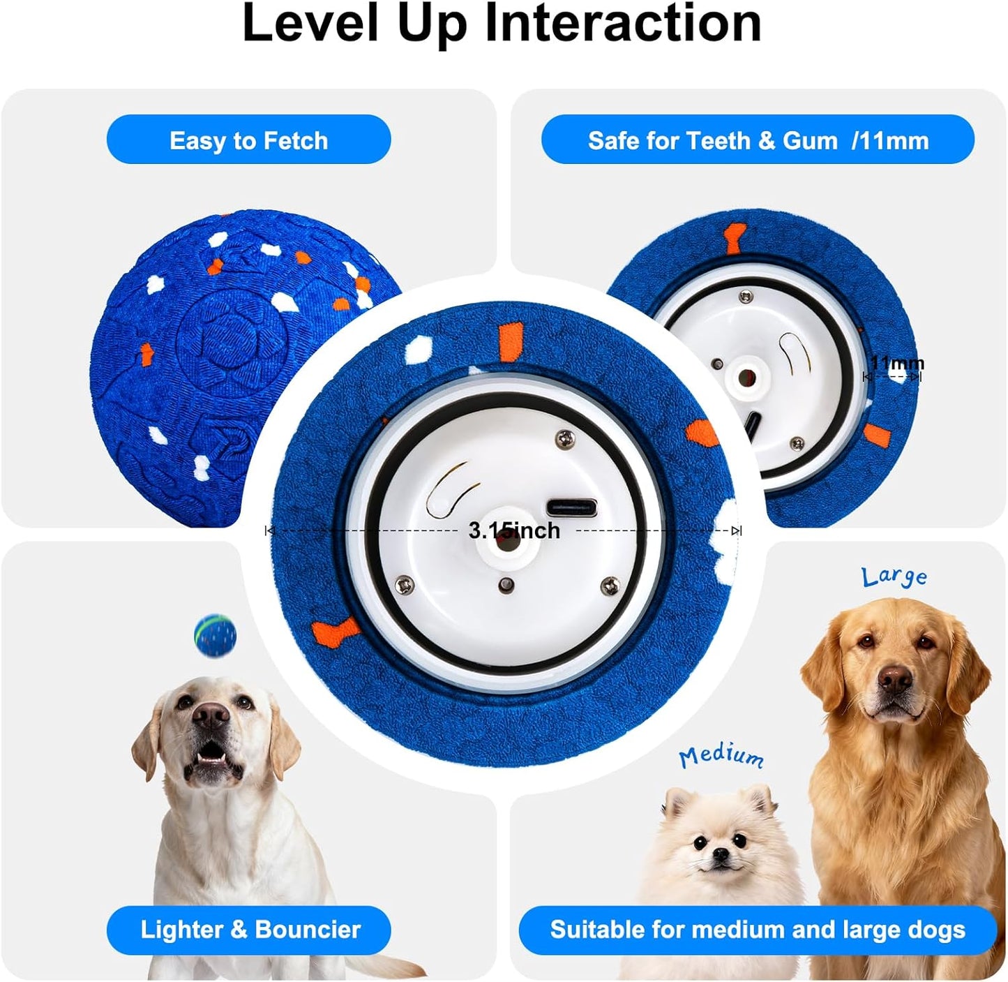 Interactive Dog Toys Dog Ball, Durable E-TPU Material,3 Play Modes with Colorful Lights, Automatic Moving, Bouncing and Rotating for Medium and Large Dogs Indoor & Outdoor (Blue)