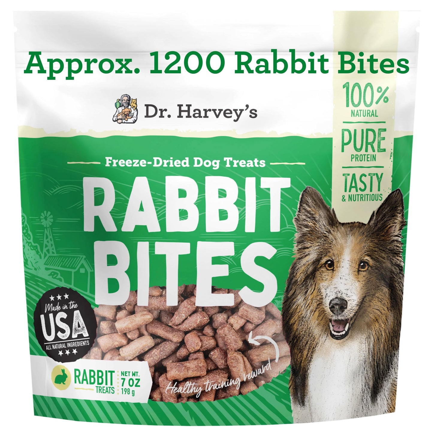 Dr. Harvey's Rabbit Bites Freeze-Dried Raw Dog Treats, Single Ingredient, All-Natural Rabbit Meat Protein for Dogs, Allergen-Free, 7 Ounces (1 Pack)