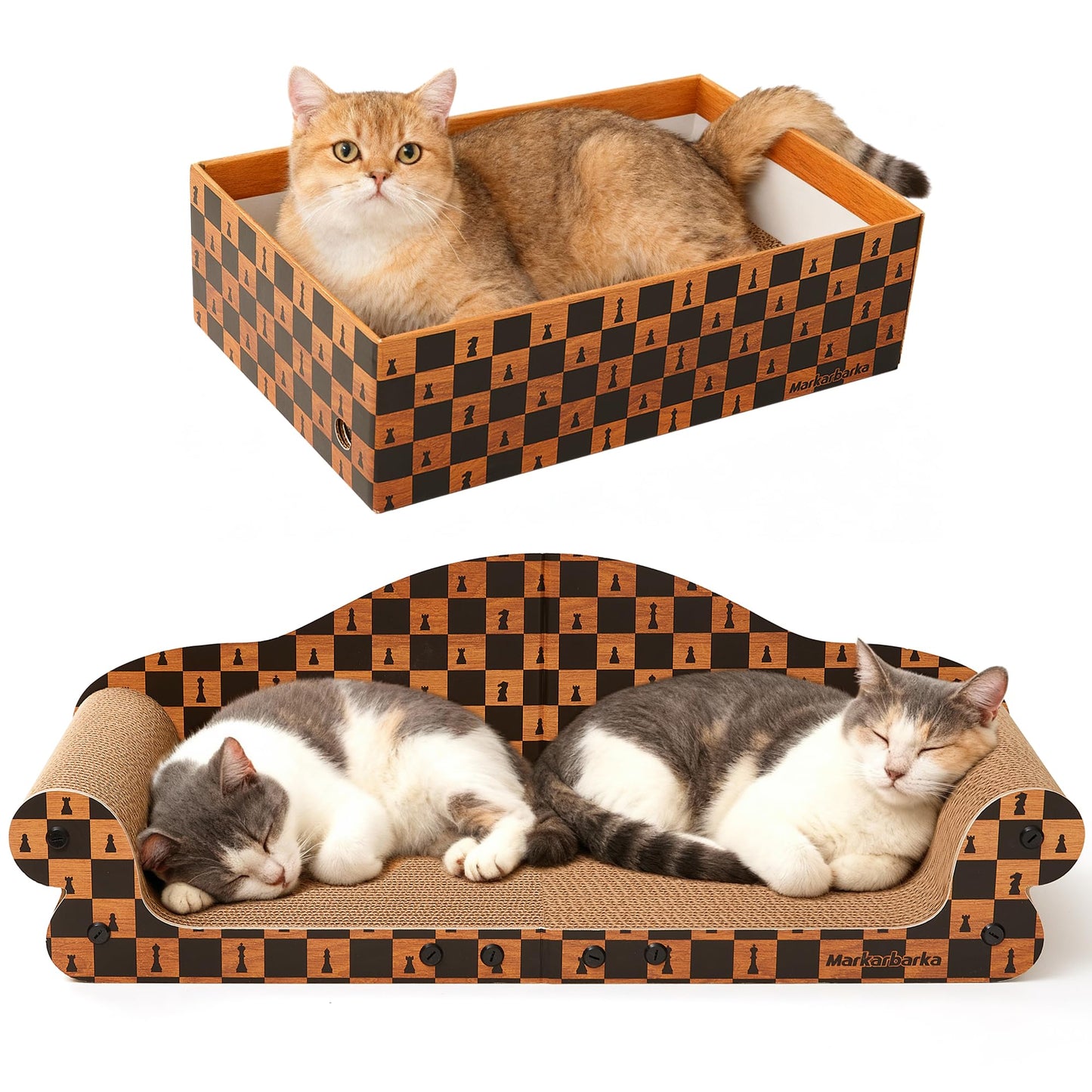 27 Inch Cat Couch Scratcher, Large Cardboard Box with Durable Scratch Pad for Cats, Comfortable Cat Scratching Sofa & Cozy Nest with Reversible Scratchers