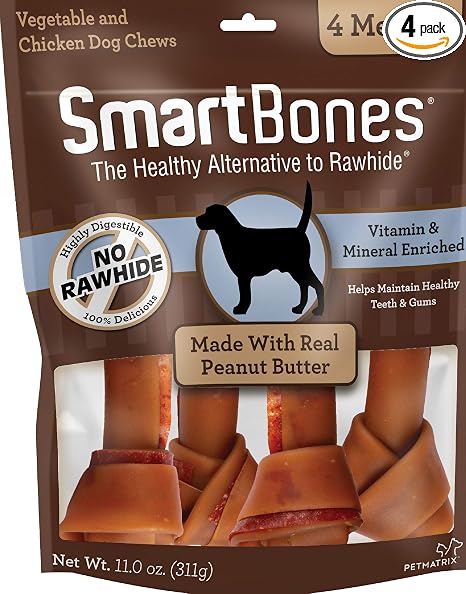 SmartBones Medium Bones With Real Peanut Butter Rawhide-Free Chews For Dogs, 4 Count